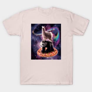 Llama Riding Panda Bear on Pizza T-Shirt